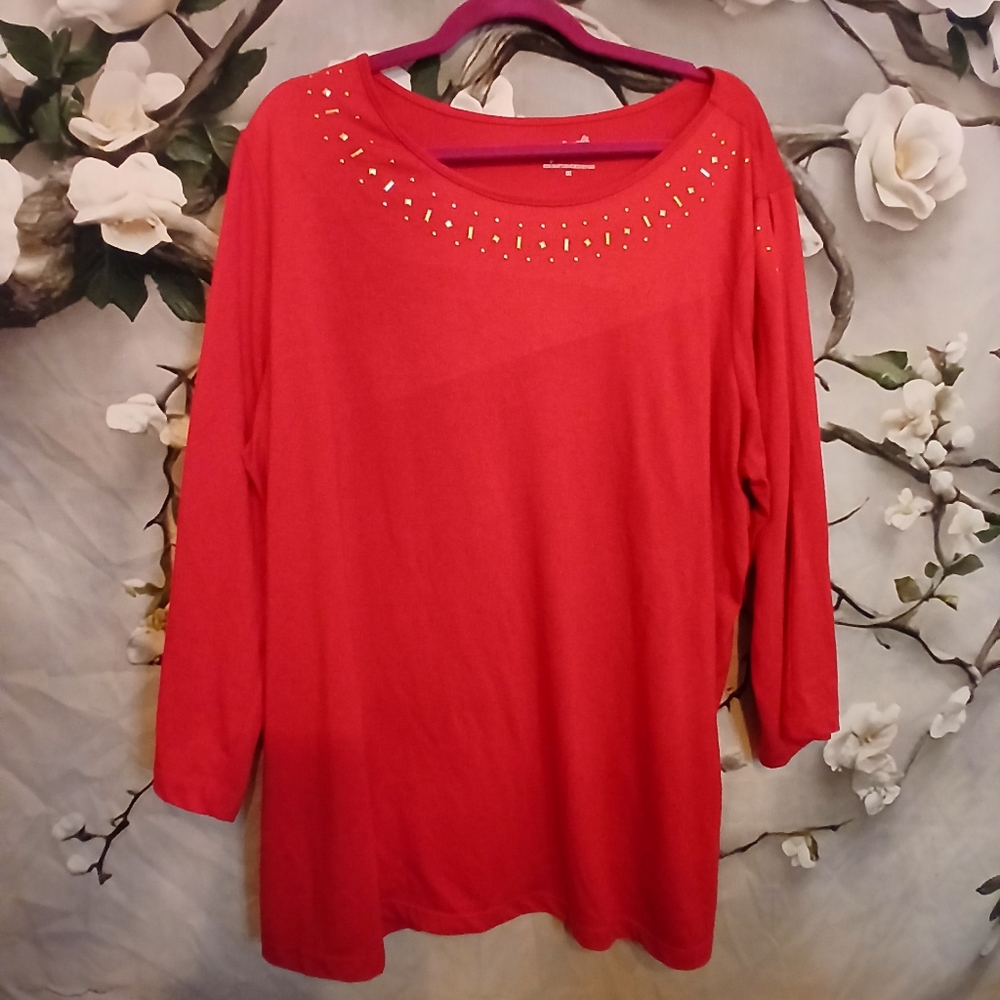 Red Women's Top with Studded Detail